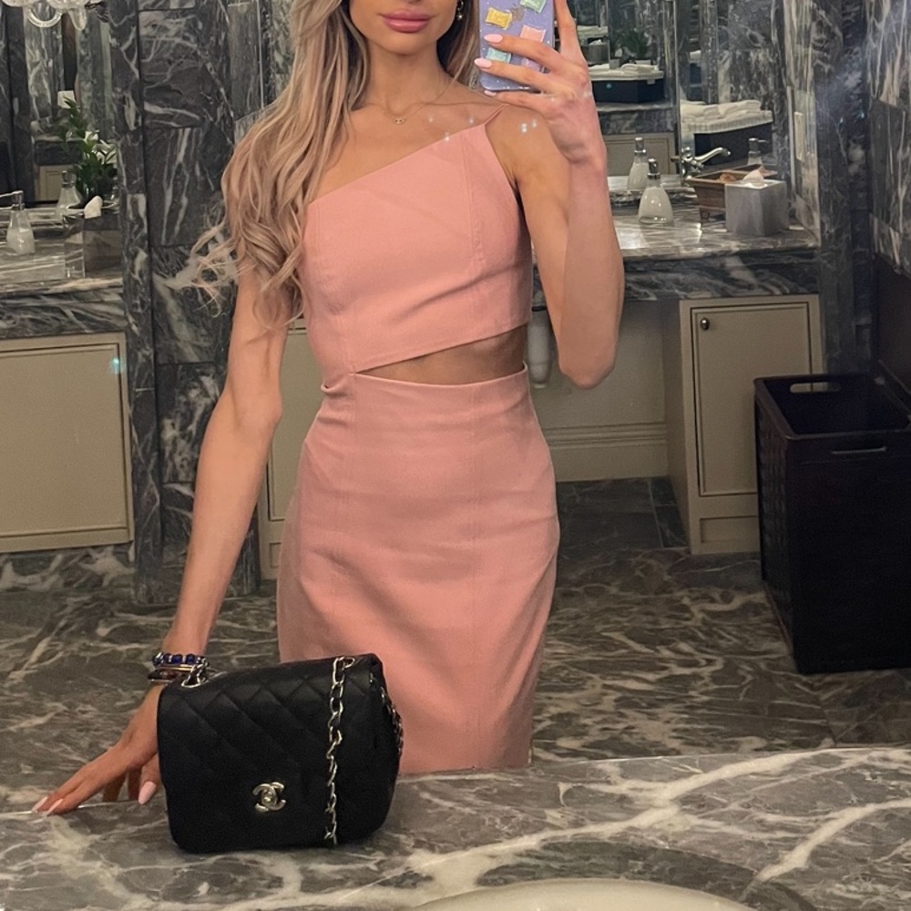 Cinq A Sept pink midi dress one shoulder